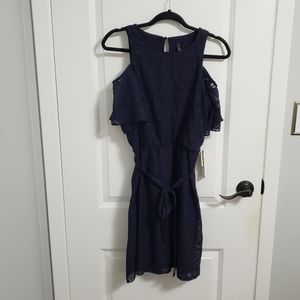 LORI M Collection Navy Cold Shoulder Dress